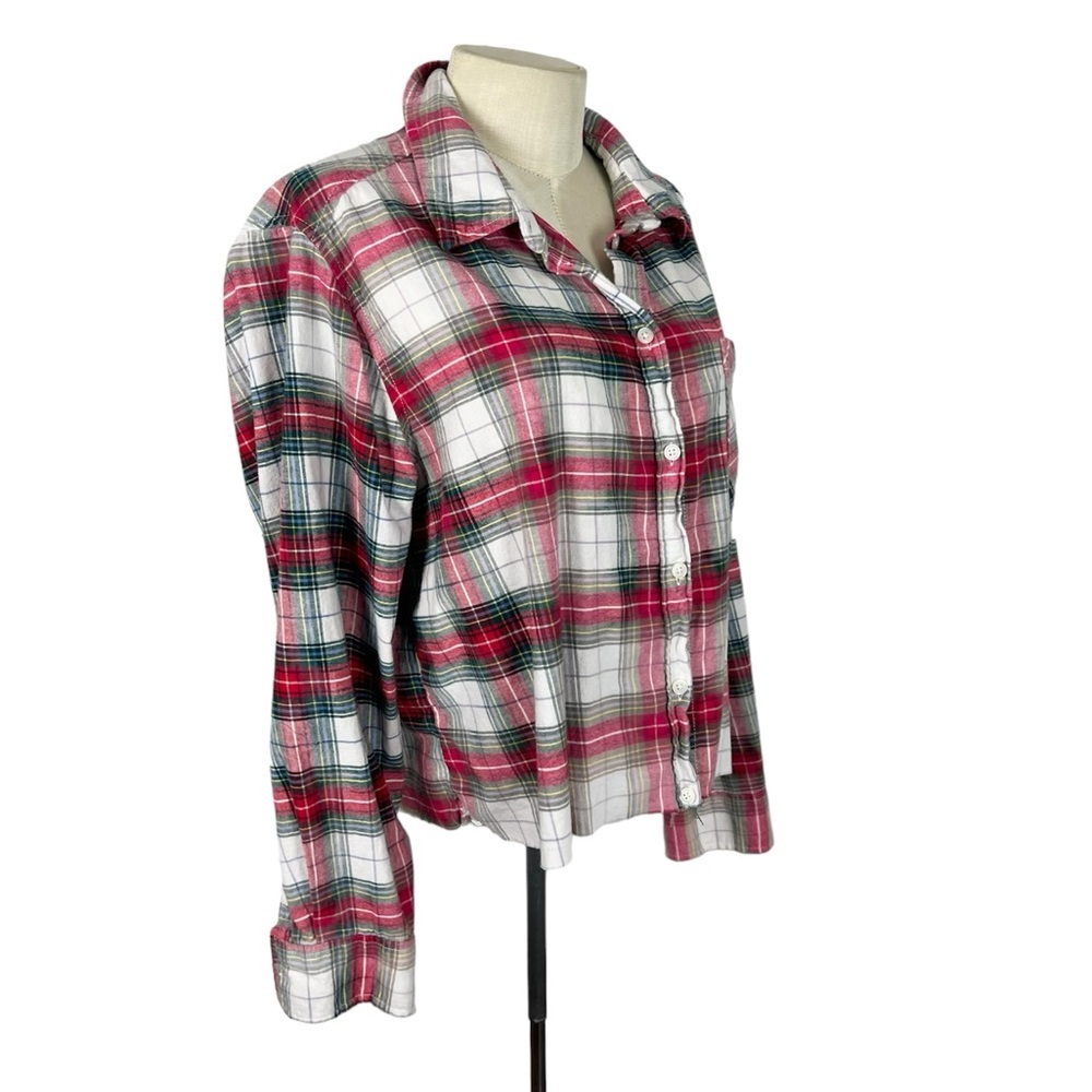 Upcycled cropped flannel shirt Womens XL lightly bleached SO soft - Picture 4 of 6